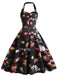 Robe évasée noire de dessin animé de Noël des années 1950