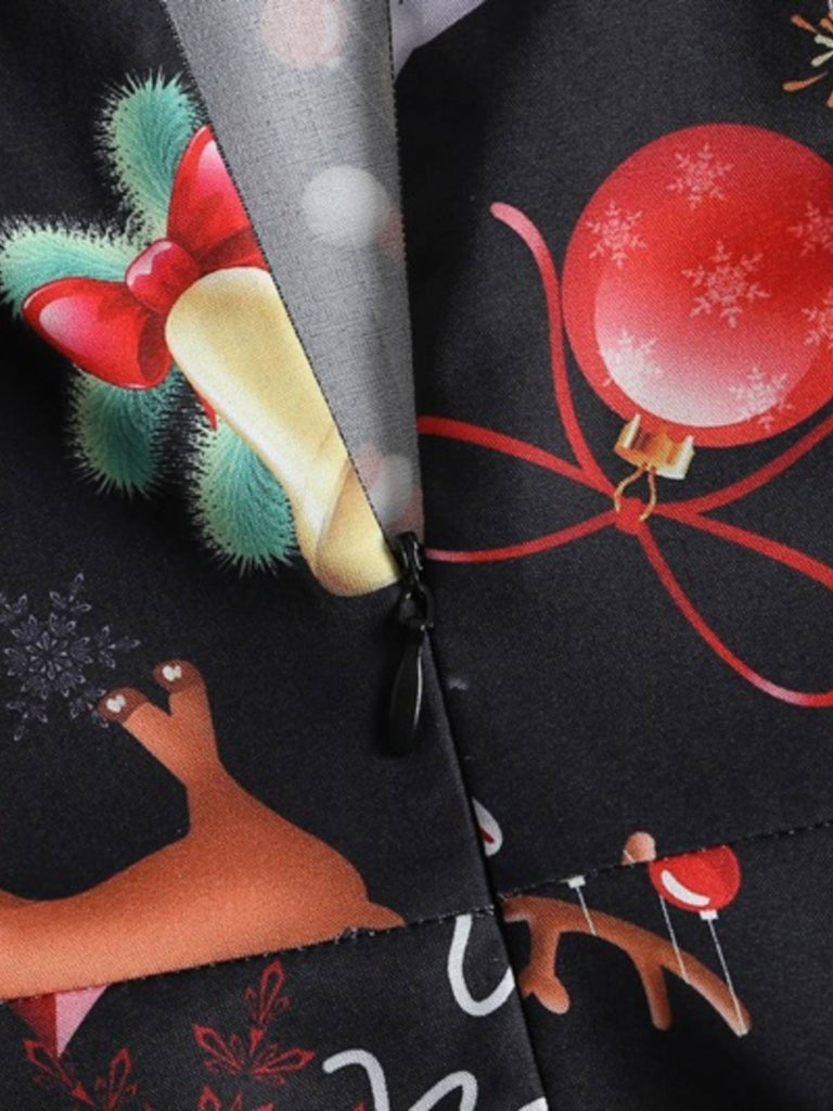 Robe évasée noire de dessin animé de Noël des années 1950