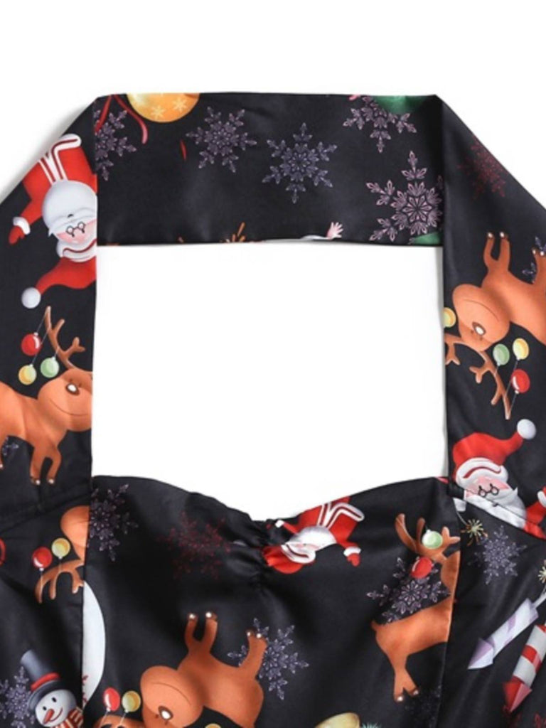 Robe évasée noire de dessin animé de Noël des années 1950