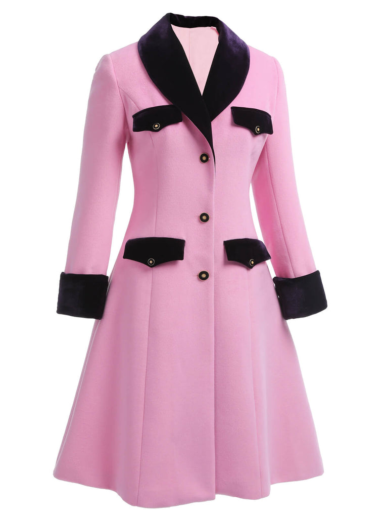 Manteau boutonné en patchwork de velours rose années 1950