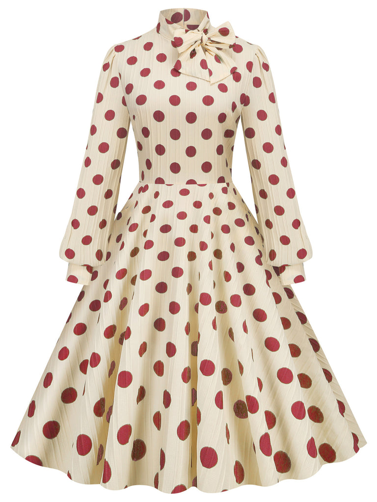 Robe trapèze Bowknot à pois des années 1950 Cocktail Chic