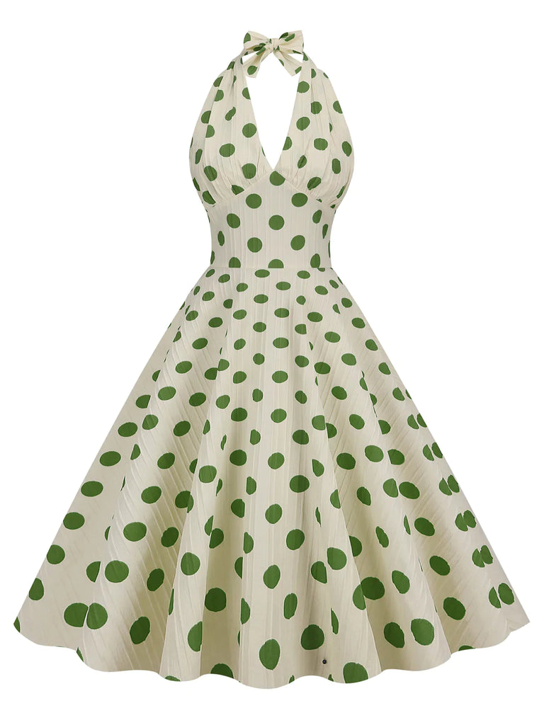 Robe trapèze dos nu à pois des années 1950