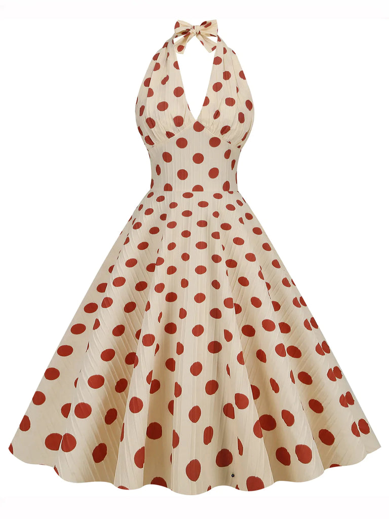 Robe trapèze dos nu à pois des années 1950