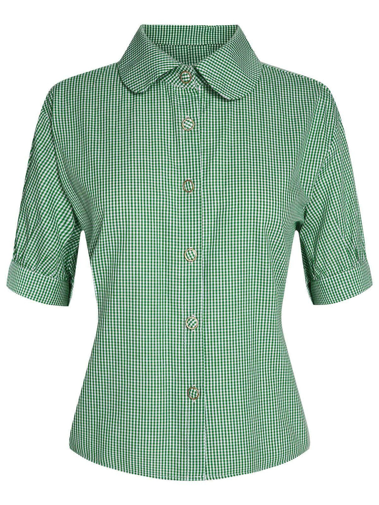 Chemise à manches courtes à carreaux verte années 1950