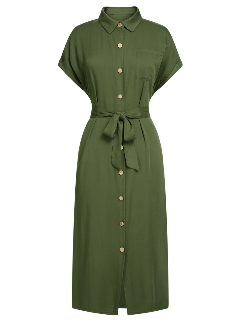 Robe fendue à ceinture verte des années 1940