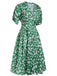 [Pré-vente] Robe verte à fleurs à col en V des années 1940