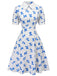 Robe florale bleu col claudine des années 1940