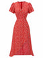 [Pré-vente] Robe rouge à col en V à fleurs des années 1930