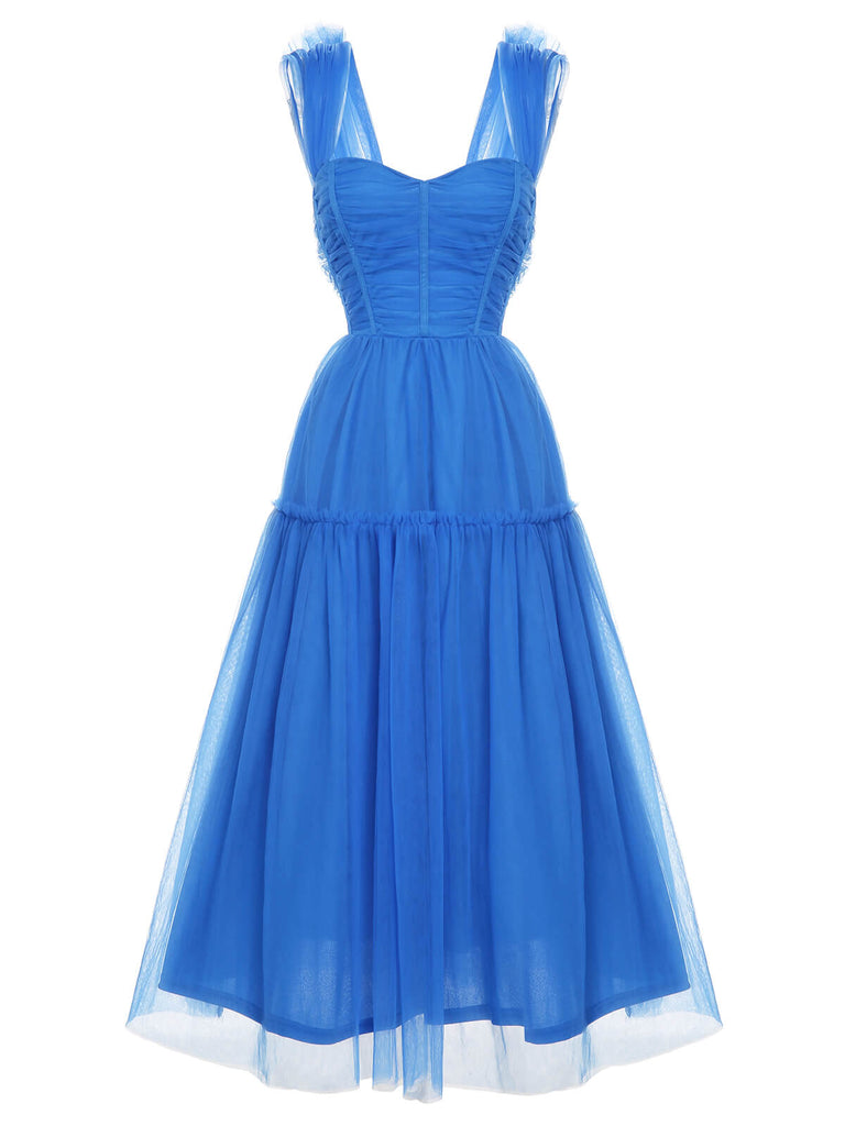Robe sans manches en maille bleue des années 1950