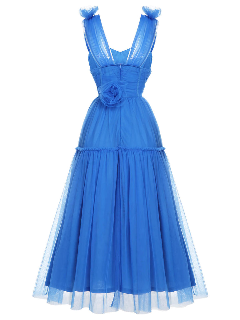 Robe sans manches en maille bleue des années 1950