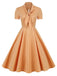 Robe orange années 50 à carreaux et col noué