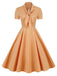 Robe orange années 50 à carreaux et col noué