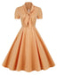 Robe orange années 50 à carreaux et col noué