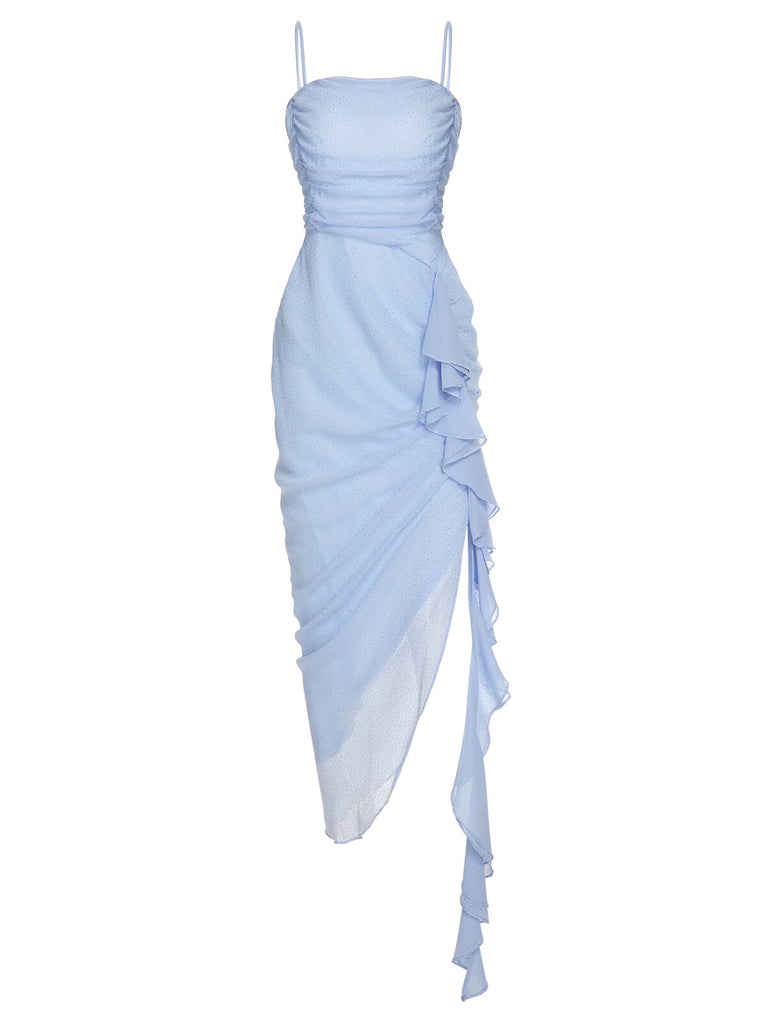 Robe à bretelles scintillantes bleu clair des années 1930