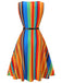 Robe ras du cou à rayures multicolores des années 1950 avec ceinture