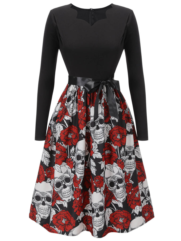 Robe noire à nœud tête de mort Halloween des années 1950