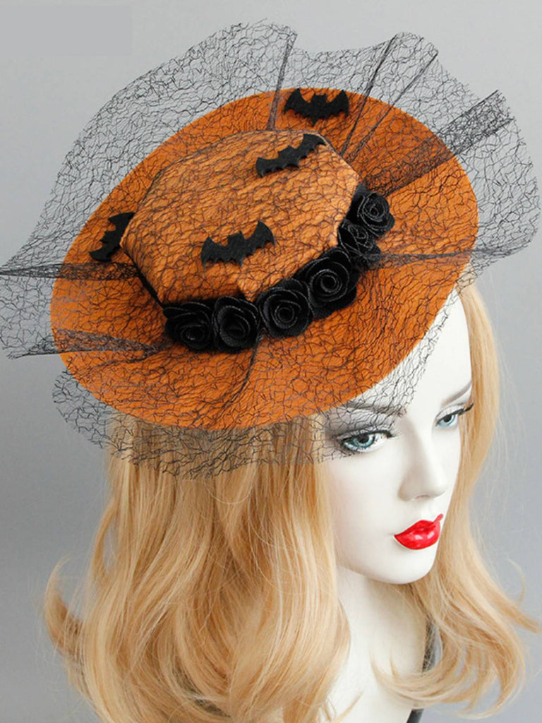 Chapeau en dentelle de chauve-souris d'Halloween rétro orange