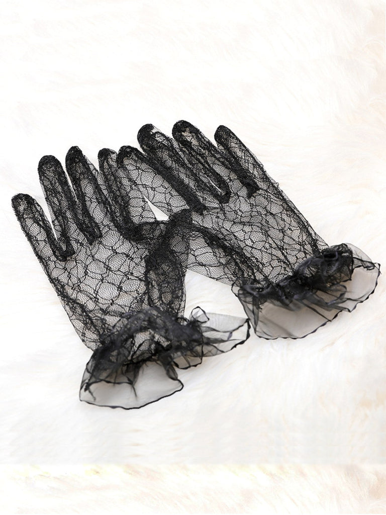 Gants noirs transparents en dentelle rétro