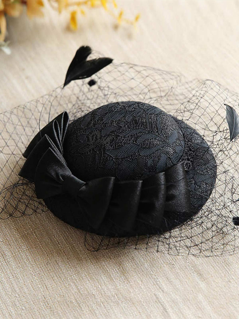 Chapeau Vintage Rétro en Maille avec Nœud Perlé