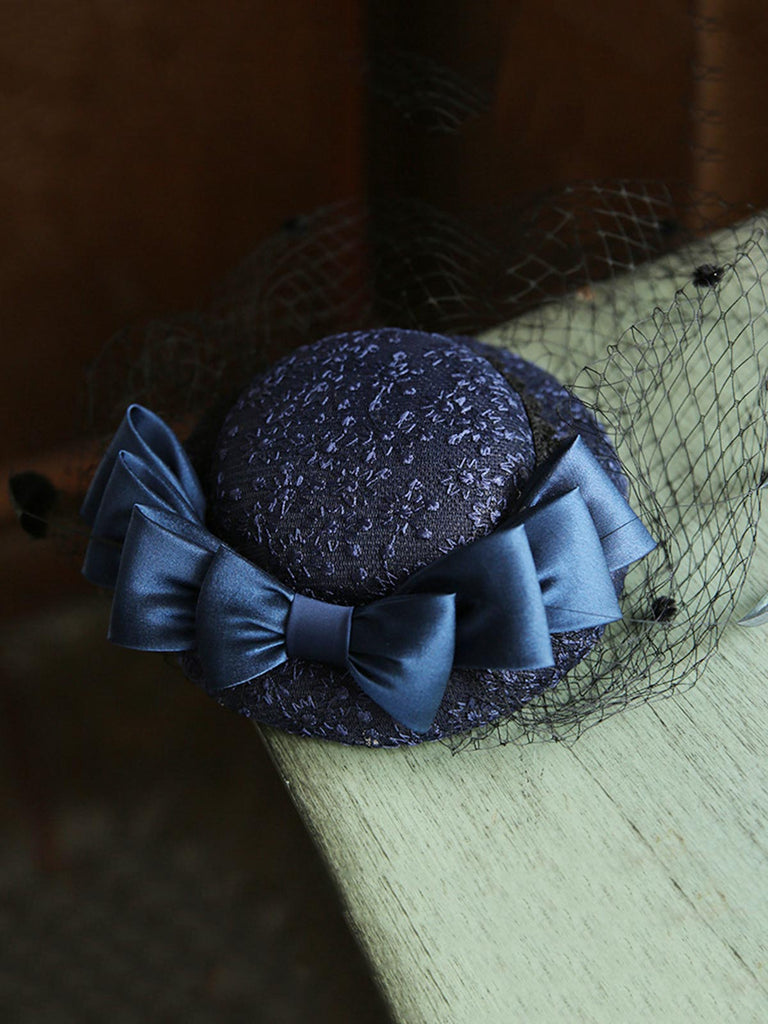 Chapeau Vintage Rétro en Maille avec Nœud Perlé