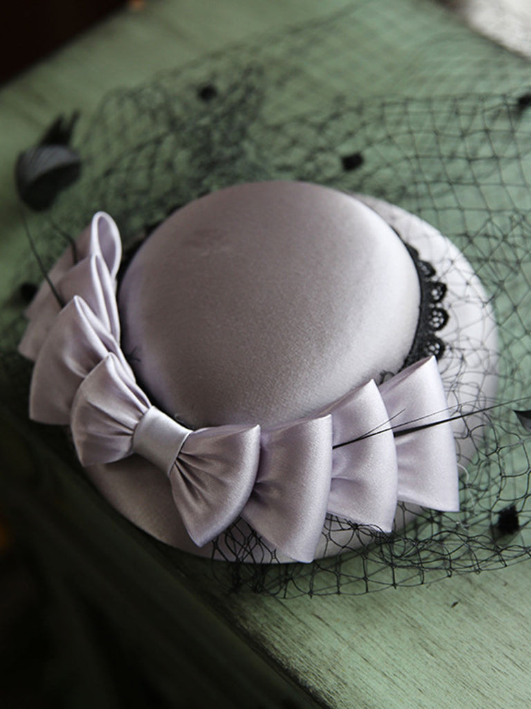 Chapeau Vintage Rétro en Maille avec Nœud Perlé
