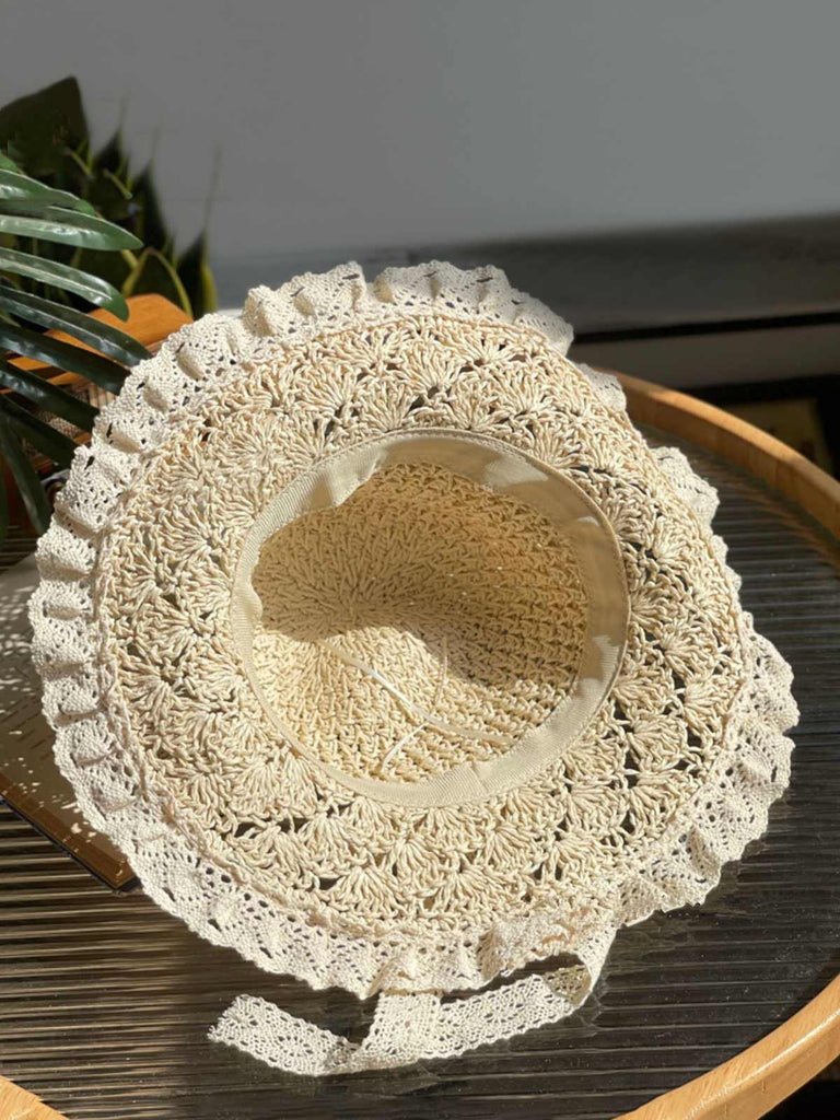 Chapeau de soleil rétro à nœud en dentelle fait à la main