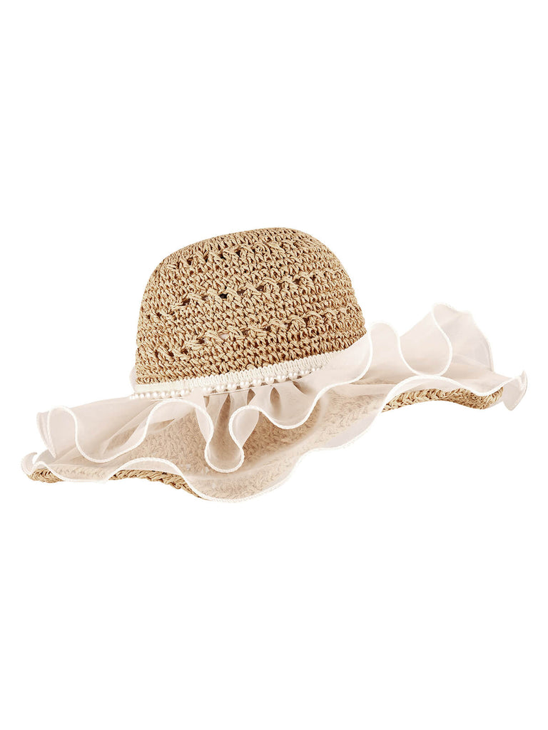 Chapeau de soleil en organza de paille Ruffia fait à la main