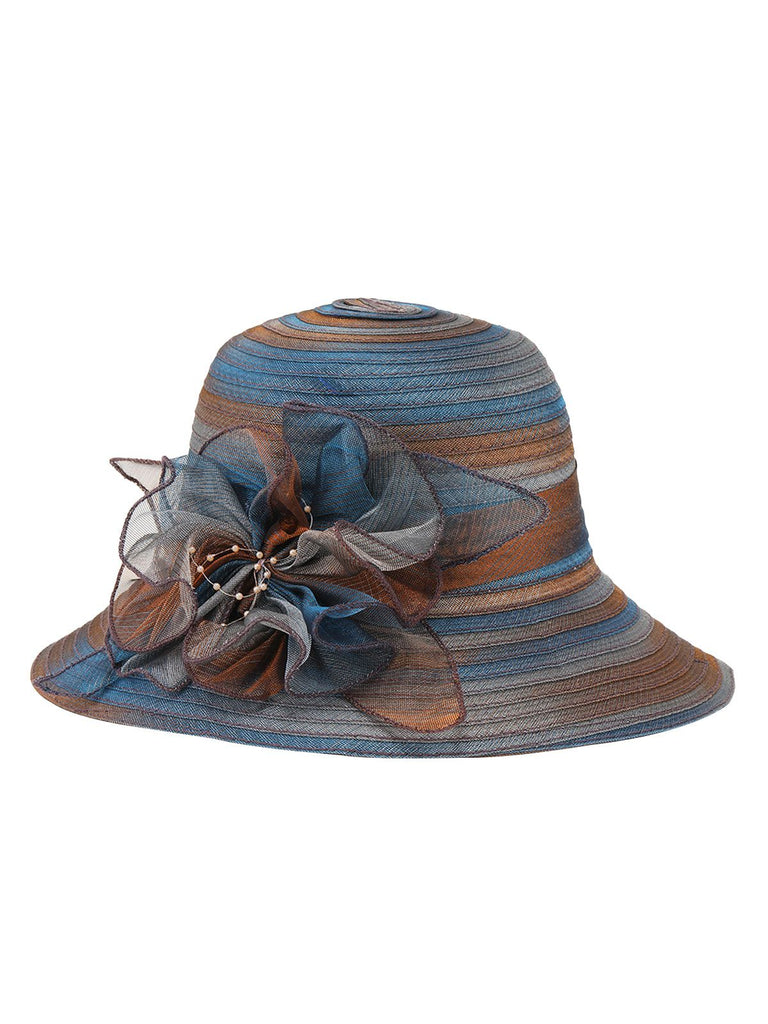 Chapeau de soleil en organza dégradé à rayures rétro