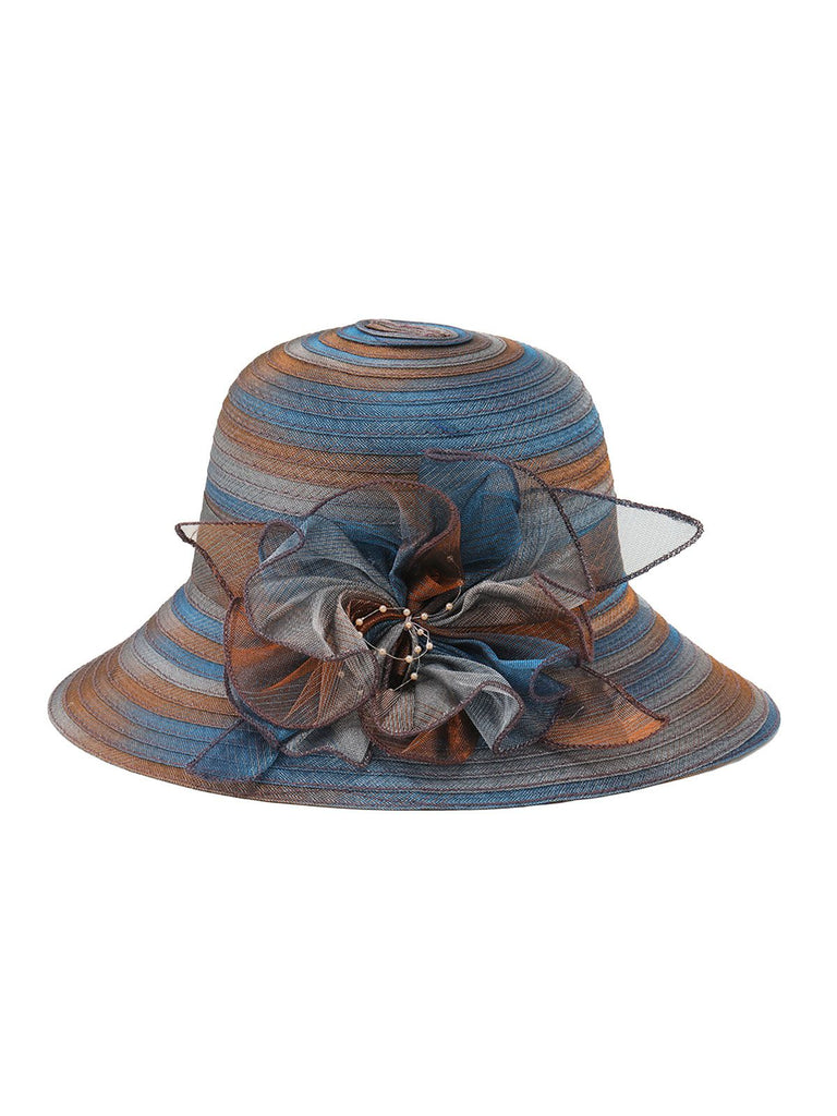 Chapeau de soleil en organza dégradé à rayures rétro