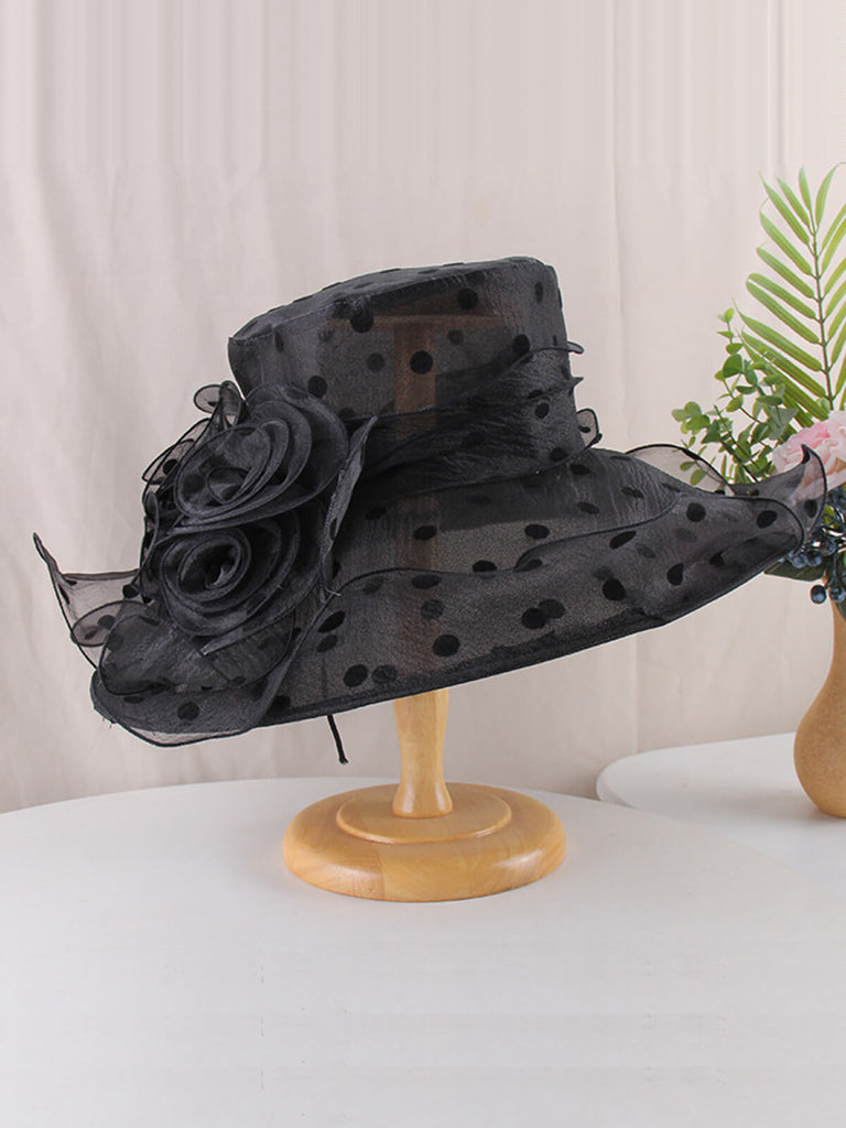 Chapeau de Soleil Vintage en Organza à Pois