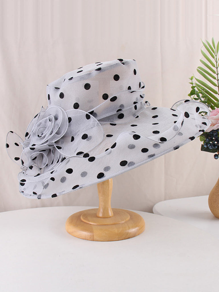 Chapeau de Soleil Vintage en Organza à Pois