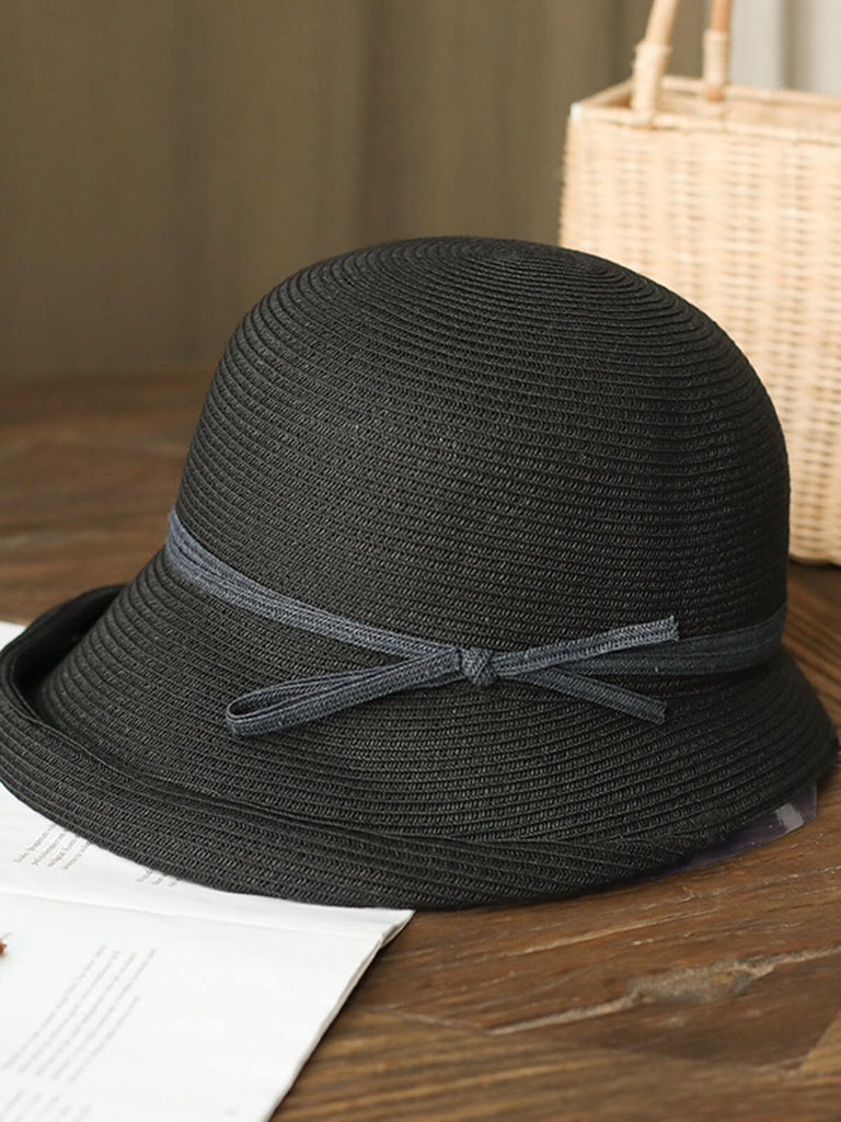 Chapeau de soleil en paille pliable vintage