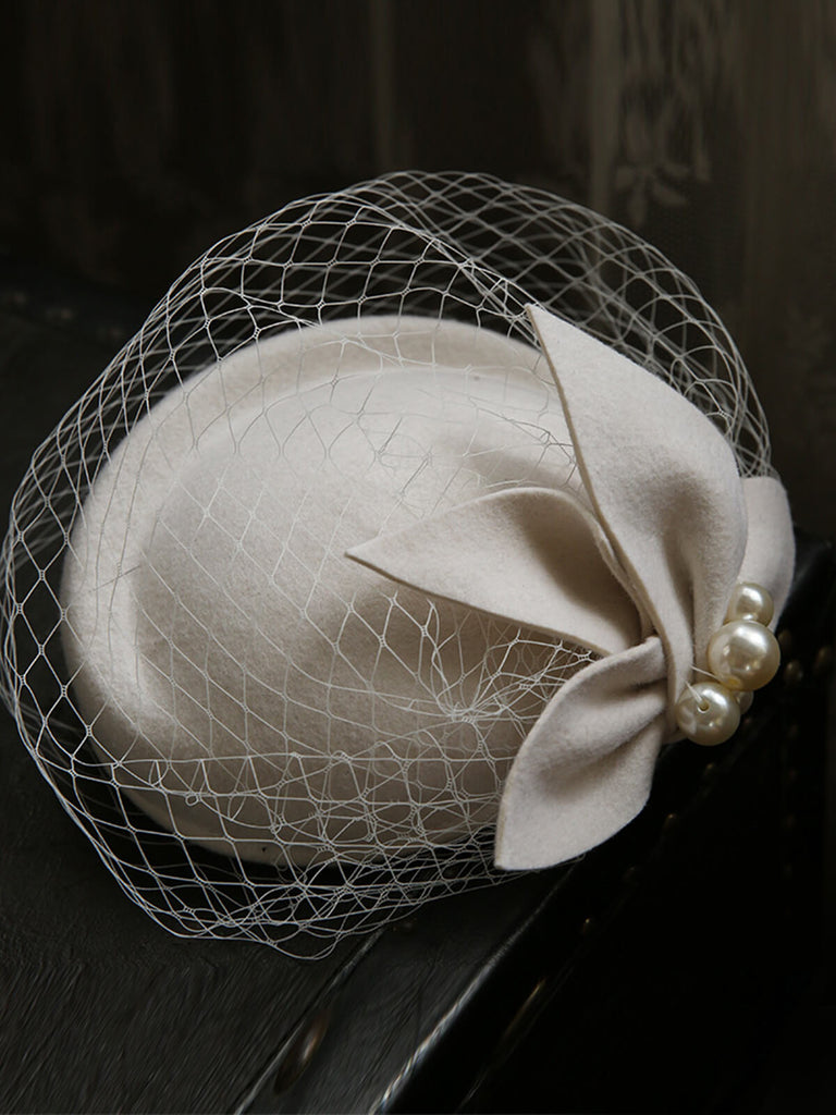 Bérets en maille à décor de perles Vintage, chapeau en laine