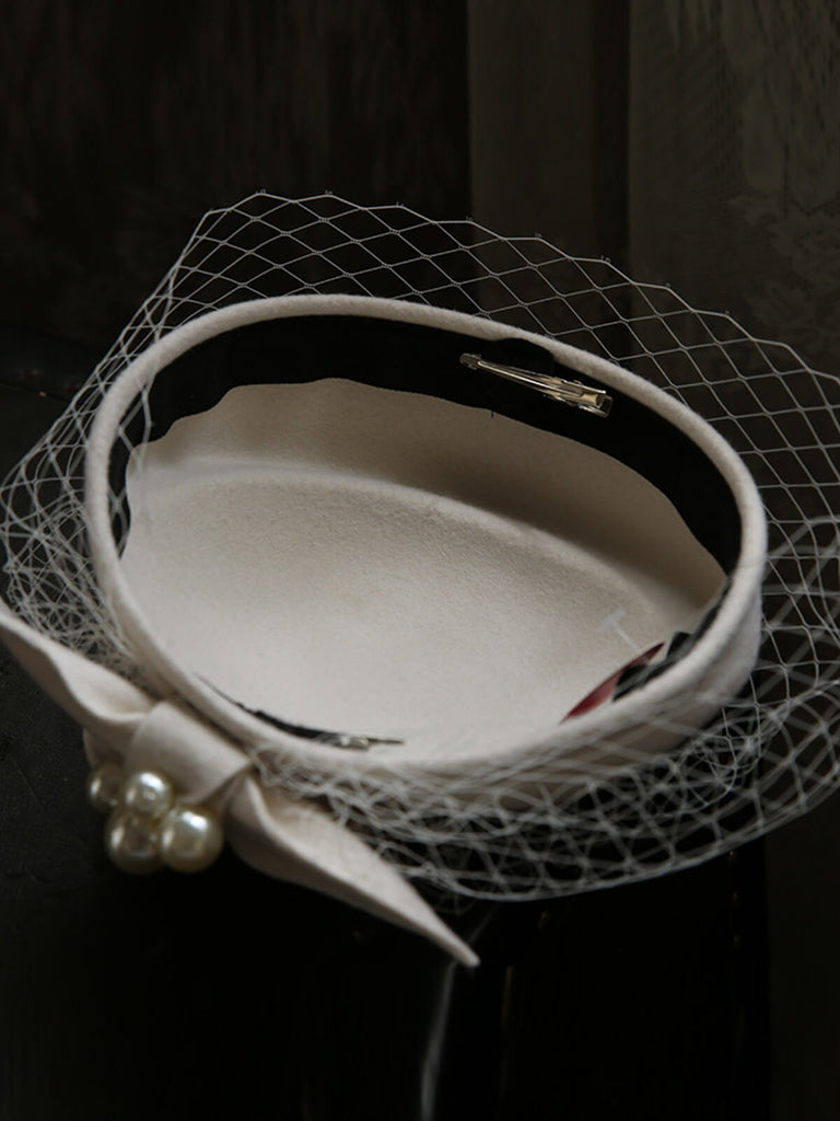 Bérets en maille à décor de perles Vintage, chapeau en laine