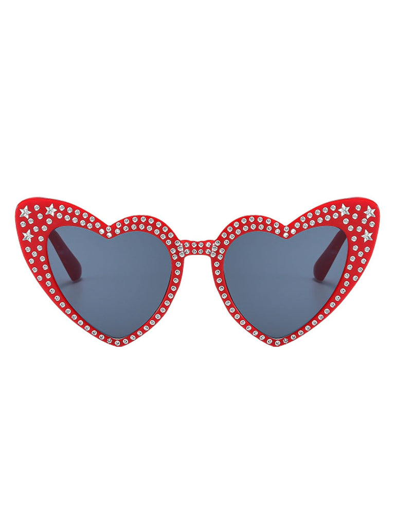 Lunettes de soleil à monture cœur en strass uni