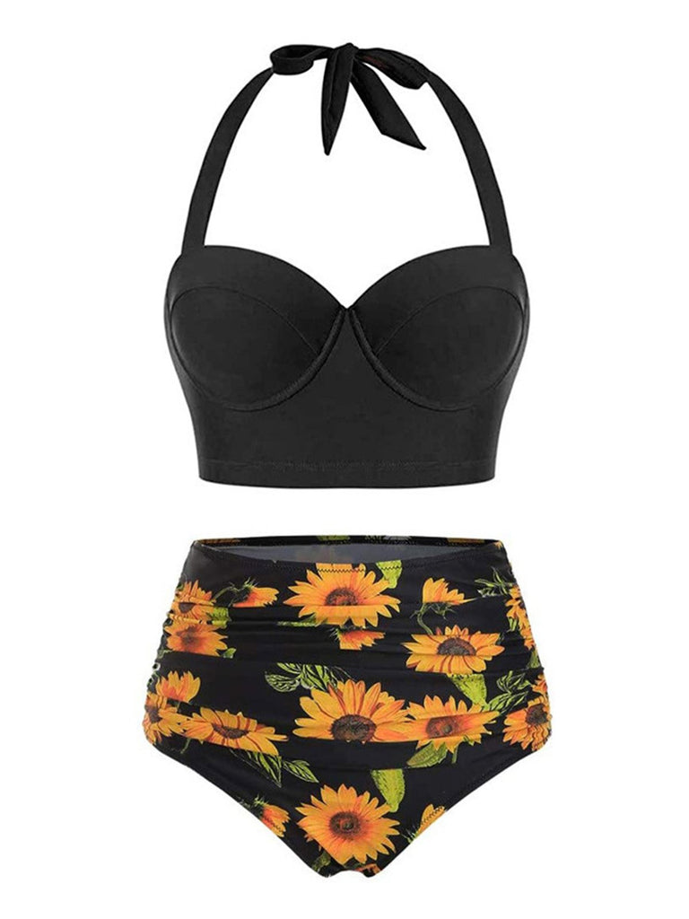 Maillot de Bain Tournesols à Col Licou