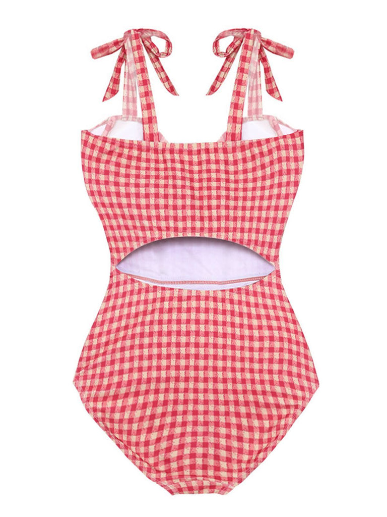 Maillot de Bain Rouge Découpée à Carreaux
