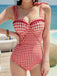 Maillot de Bain Rouge Découpée à Carreaux