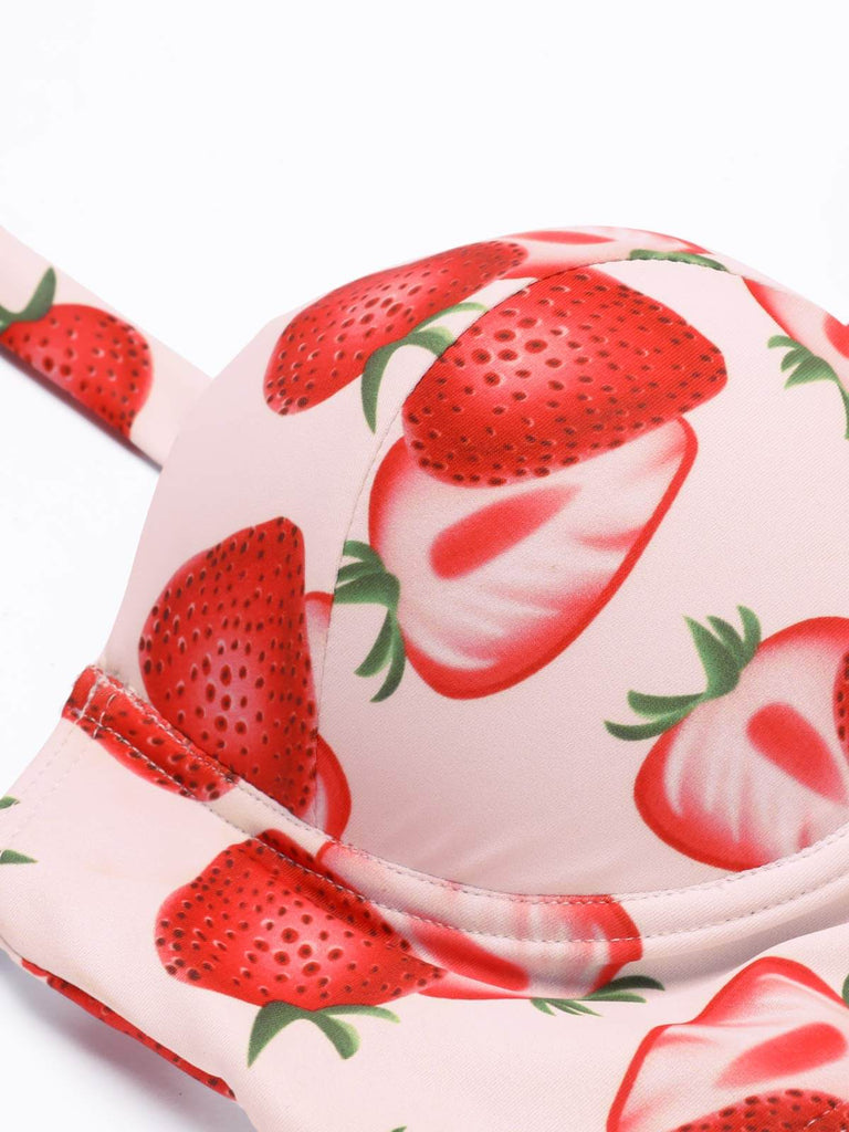 Ensemble de Bikini Plissé à Lacets Fraise