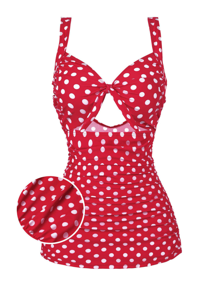 Maillot de Bain Une Pièce Rouge à Pois et Bretelles Pin Up