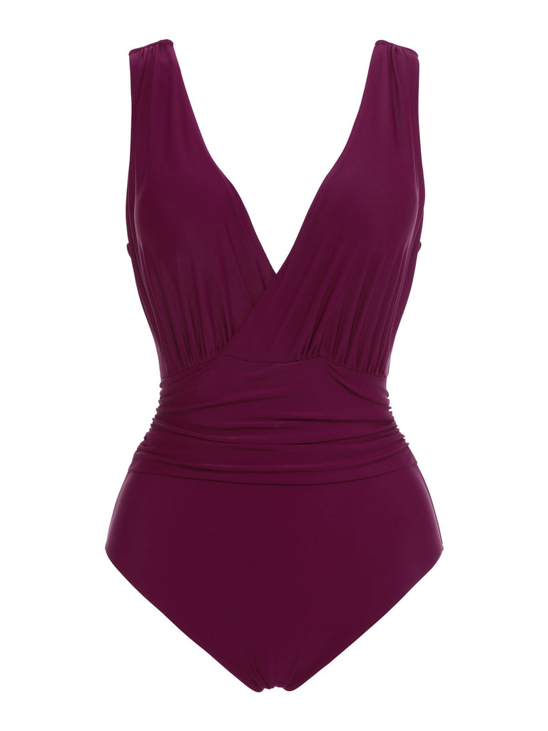 Maillot de Bain Une Pièce Framboise Violet Col V