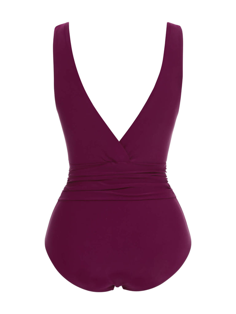 Maillot de Bain Une Pièce Framboise Violet Col V