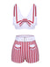 Maillot de bain blanc et rouge marin poches rayures