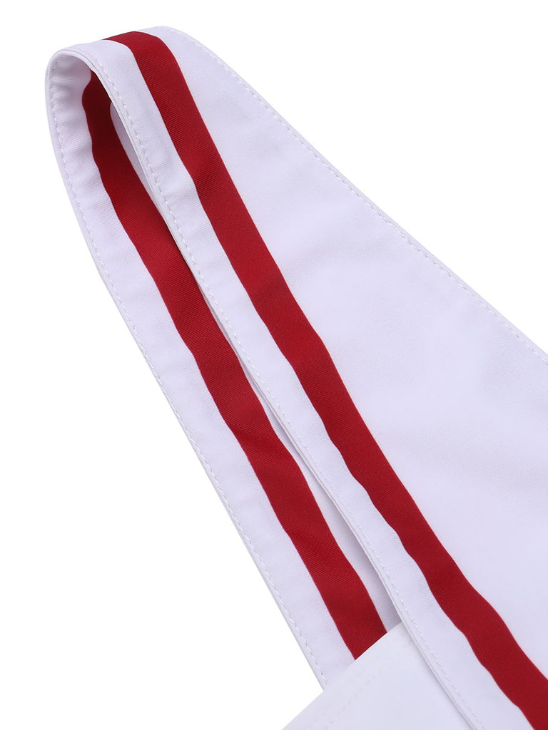 Maillot de bain blanc et rouge marin poches rayures