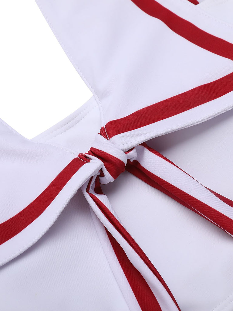 Maillot de bain blanc et rouge marin poches rayures