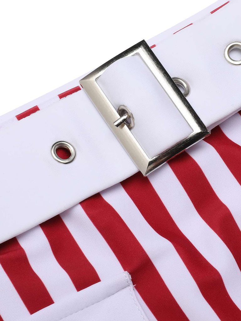 Maillot de bain blanc et rouge marin poches rayures