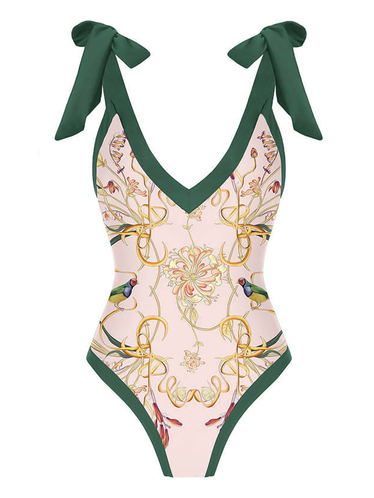 Maillot de bain à fleurs à col en V des années 1950