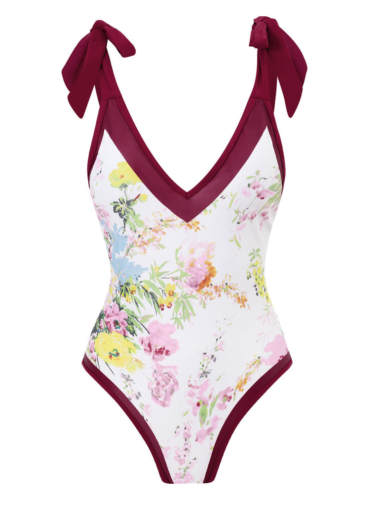 Maillot de bain à fleurs à col en V des années 1950