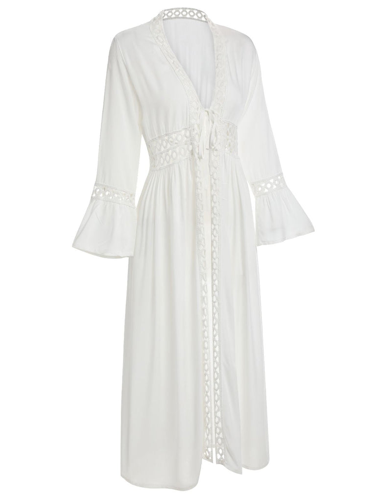 Cache Maillot à lacets à col en V blanc des années 1960