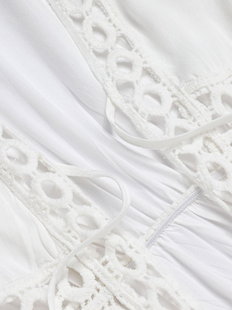 Cache Maillot à lacets à col en V blanc des années 1960